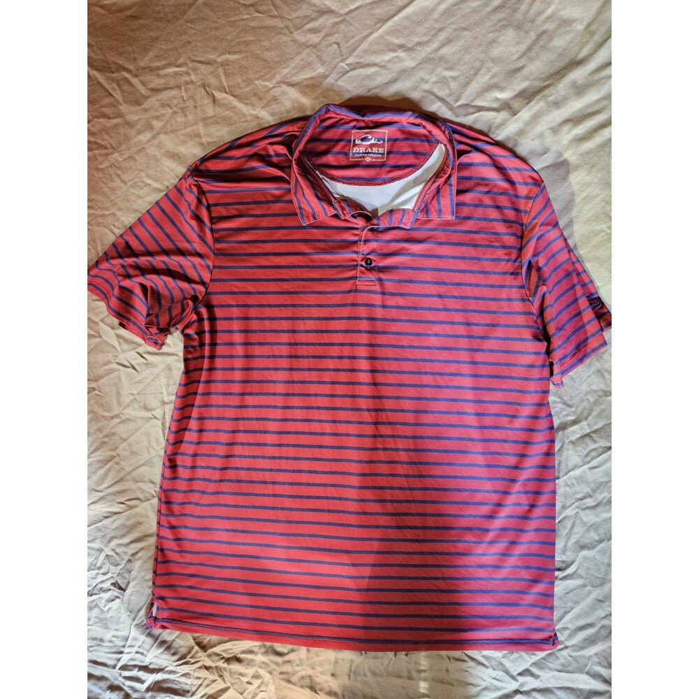 Drake Waterfowl Men's 2XL Tall Polo Shirt Performance Striped Red Blue 2XLT
